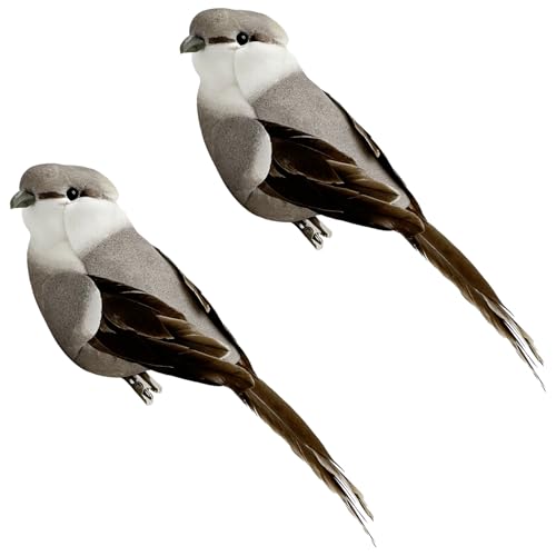 LWINGFLYER Artificial Birds Realistic Gray Northern Mockingbird 2 Pack Clip on Foam Feathered Bird Ornaments Figurines for Christmas Tree Decoration Wreaths Crafts Party Home Decor - color: Gray Northern Mockingbird