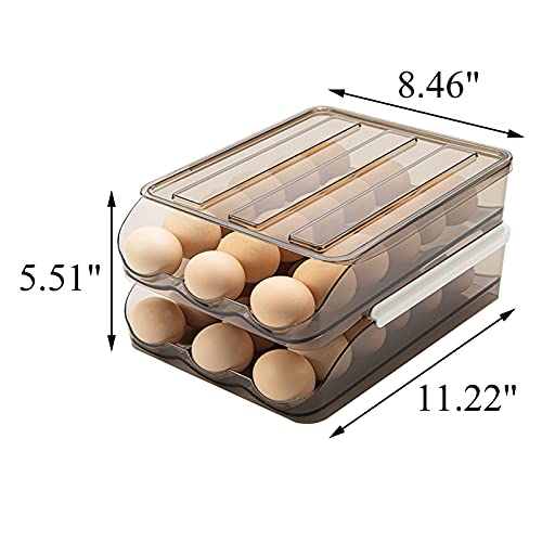 Egg Holder for Refrigerator Auto Scrolling Organizer Plastic Stackable Storage Container Reusable Clear Tray Box Basket Bin Lid Drawer Carrier Keeper(2 Layer) - size: 2 layers