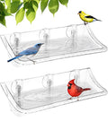 Clear Bird Bath Bird Feeder for Outside Window Glass, Transparent Birdbath with Strong Suction Cups for Viewing, Bird Watching Gifts for Elderly Parents, 2 Packs