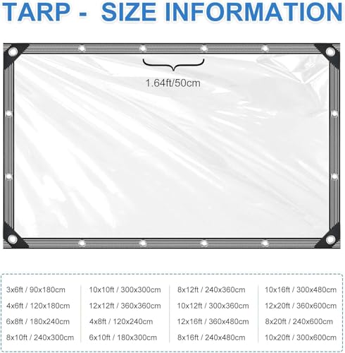 Clear Tarps Heavy Duty Waterproof - 5x7ft Clear Tarps with Grommets - 14mil Thickened Transparent Plastic Vinyl Tarp for Patio Porches Greenhouse Chicken Coop Cover, with Fixed Accessories - size: 5x7ft(150*210cm)