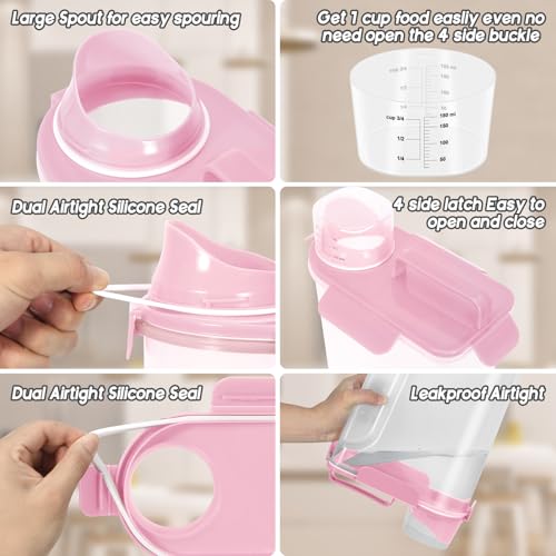 LEAWALK 5-7Lbs/6Qt Dog Cat Storage Container Portable with Upgraded Large Spout and Cup, Plastic Pet Food Dispenser for Small Animal Kibble, Bird Seed, Oatmeal, Rice, Flour, Brown Sugart- Light Pink - color: Light Pink, size: 5L-1pack