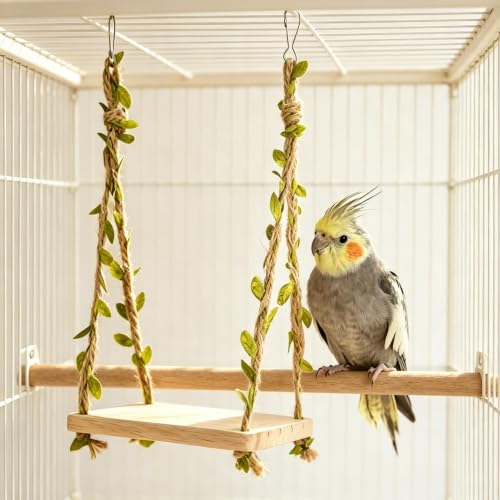 Hanging Bird Swing Bird-Toys Bird Cage Toys & Bird Perch Natural Wood | Parrot-Parakeet Budgie Cockatiel Conure Macaw Chicken Parrot Enrichment Cage Accessories Small Animal Chewing Toy - color: Hanging Bird Swing