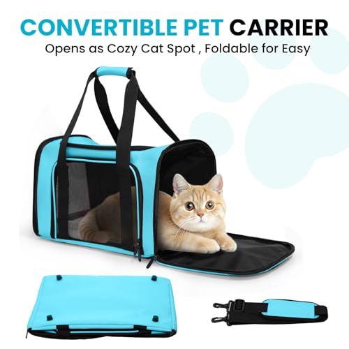 Soft-Sided Cat Carrier 18x11x11 in Expandable Travel Pet Bag 15LBS | For Cats and Small Dogs with Anti-Scratch Mesh Washable Mat Collapsible Escape-Proof Airline Approved with Shoulder Strap - color: Blue, size: 11.0"L x 11.0"W x 18.0"H