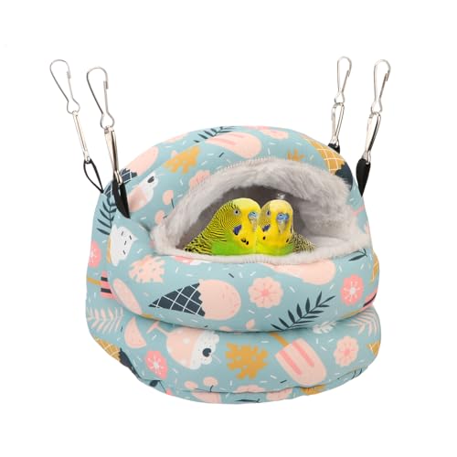 Bird Nest House Winter Warm Bird Bed Hanging Hammock Snuggle Hut for Parakeets Budgies Cockatiels Conures Quaker Parrot (Small, Blue) | Soft fleece warm, plastic support plate anti-collapse, removable washable pad, dual mount, for parakeets/cockatiels/con