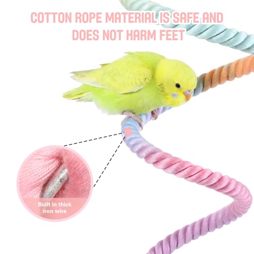 2pcs Gradient Colorful Bird Rope Perch Stand,Hanging Bird Rope Perch Stand Extra Long Gradient Color Swing,Double-Layer Bird Swing,Bendable Climbing,Parakeet Lovebirds Budgies Play(59'',10''E)