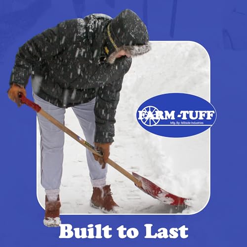 Farm-TUFF Heavy Duty Multi-Purpose Shovel - Snow, Barn, Grain, Industrial Use - Large Non-Stick Blade & Ash Hardwood D-Grip Handle - Durable & Lightweight Utility Scoop - Red, 15.5in