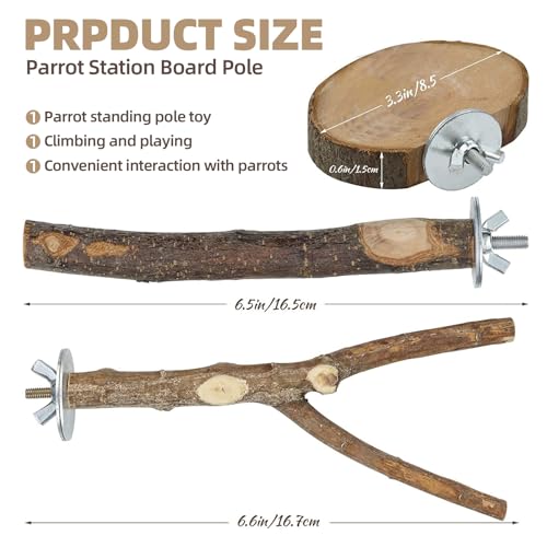 8 Pack Natural Wood Bird Perches,Parrot Perch Stand & Platform, Stand Bird Toys for Conures Budgies Finches Cockatiels Small Birds Exercise Training