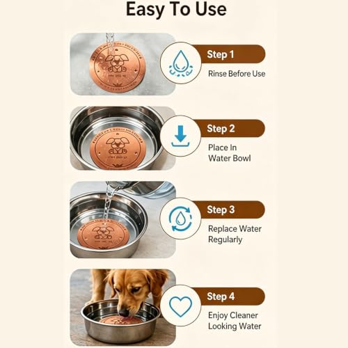 Copper Dog Bowl, 4" Copper Disc for Dog Water Bowl with 3 Point Support | Copper Pet Water Bowl, Dispenser Purification Disk, Copper Disk for Drinking Fountain Cat Bird Bath Bunny Cattle Horse - color: puppy