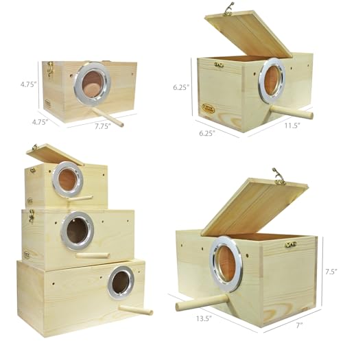 Sturdy Nest Box - Cage Attachment, Hinged Lid, Perching Ledge - for Sugar Glider, Squirrel, Rat, Finch, Parakeet, Lovebird, Parrotlet, Lovebird, Canary, Cockatiel, Other Birds & Small Pets (Large) - size: Large