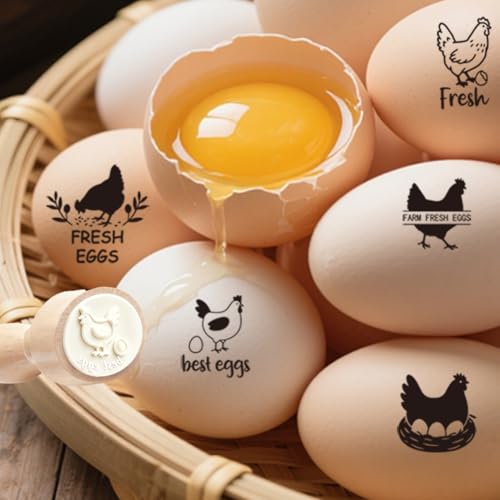 5Pcs 5 Styles Farm Fresh Egg Stamps Chicken Egg Stamps 0.63 Inch Mini Round Wooden Rubber Cute Farm Fresh Marking Stamper Ideal for Chicken Keepers Farmers Homesteaders Farmhouse Supplies