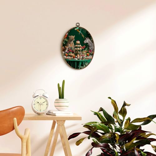 EGVQK Jungle Animals Oval Wall Art, Whimsical Funny Animal Party Framed Canvas Prints Wall Art, Wildlife Tropical Leopard Zebra Oval Canvas Hanging Decor for Bedroom Living Dining Room, 8.5x11.5in - color: animal_14