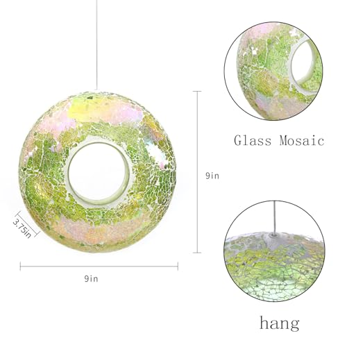 DUSVALLY Hanging Bird Feeder, 9 Inch Mosaic Glass Fly Through Bird Feeder | Mosaic Glass Bird Feeder • Fly Through Design • Hanging Outdoor Feeder • Drainage Hole • Easy to Fill & Clean - color: Green