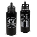 Mechanic Water Bottle with Straws Garage Insulated Water Bottle Gifts for Men,Father,Dad,Grandpa,Husband,Car Guy,Anniversary,Fathers Day Travel Thermal Double Walled Vacuum Cup-32 oz - color: black mechanic
