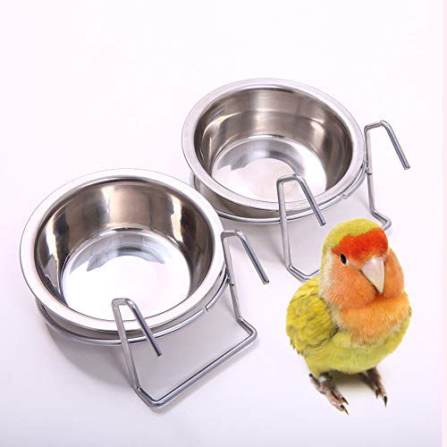 QBLEEV Stainless Steel Birdcage Feeder Bowls for Hamster Cage, 150ml, 5 oz | Stainless steel birdcage bowls feeding perches play stand with clamp, parrot pet animal hamster cage, easy to install - color: 2 Pack