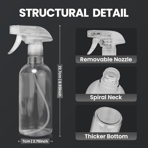 DIYSELF 4 Pack Spray Bottles, 500ml / 16oz Empty Plastic Water Spray Bottle | Fine Mist Clear Spray Bottle for Cleaning, Hair, Plants, Alcohol, BBQ, Garden, Travel, Squirt Bottle Lab Weighing Bottles - color: Clear, size: 4-Pack