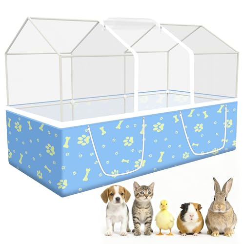 Rabbit Cage, 48" x 24" Large Pet Playpen Enclosure for Small Animal- Guinea Pig, Hamster, Bunny, Puppy, PVC Frame Chicken Coop with Waterproof Tarp & Mesh Cover Indoor Outdoor
