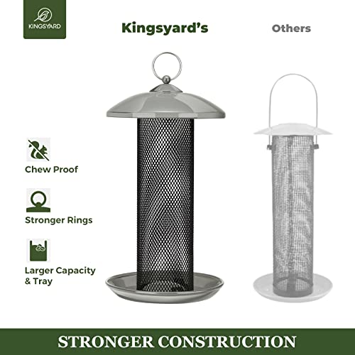 Kingsyard Finch Feeders for Outdoors Hanging, Metal Mesh Tube Bird Feeder for Nyjer/Thistle Seed, 2.5 lbs Large Capacity (Grey) - color: Gray