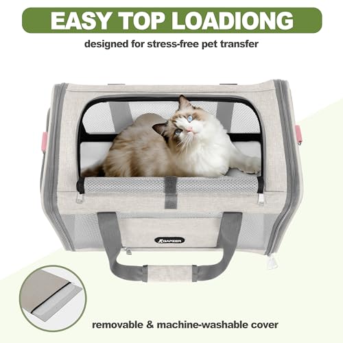 GAPZER Cat Carrier American Airline Approved 18x11x11,Top Opening Pet Cage | Mini Dog Foldable Soft Carrying Bag, Bichon Crate Kennel Breathable Case Hard Bottom, 4-Side-Ventilation See Through Mesh Bag - color: Beige