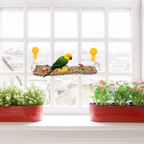 ibasenice Parrot Climbing Rope Net Toy with Suction Cup for Travel Woven Hammock Ladder for Parakeets and Pet Birds Interactive Aerial Design for Cage Exercise and Entertainment