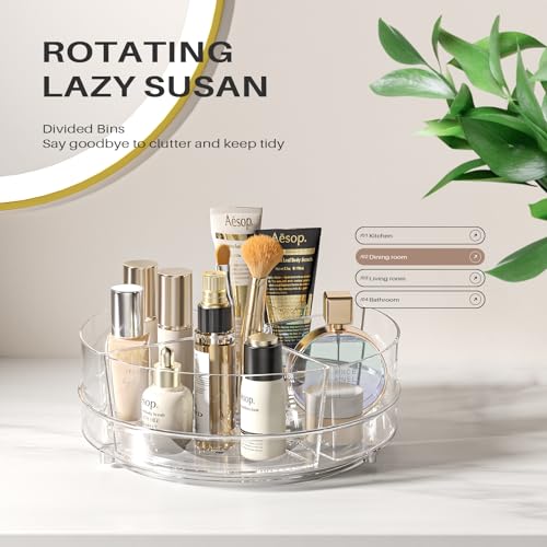 2 Pack Lazy Susan Organizer, 9 inch Rotating Storage Organizer with Bins | Degree Rotating Clear Turntable with 4 Removable Bins, Lazy Susan Turntable Organizer for Fridge, Kitchen, Vanity, Cabinet - size: 2 Pack - 4 Bins 9in