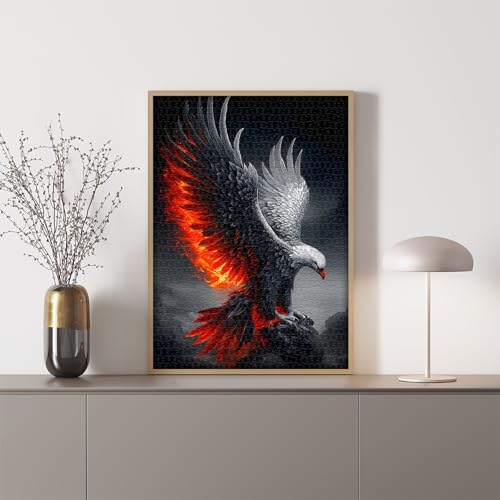 Eagle Puzzles for Adults 1000 Piece, Nature Animal Bald Eagle Bird with Fire Wings, Black Art Impossible Jigsaw Puzzles - style: Fire Eagle Puzzles