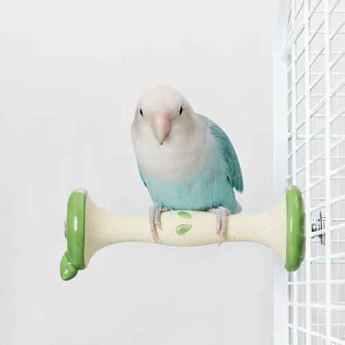 Apple Shape Parrot Perch Stand Ceramic Beak Grinding Stone Toy for Nail Trimming - Cage Accessories for Parrot, Budgie, Cockatiel, Lovebird, Other Small Medium Birds (Green)