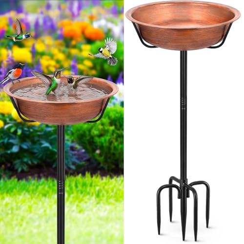 Gtongoko 3.2 Inch Deep Metal Bird Bath for Outside Heavy Duty, 35 Inch Height Bird Feeder Birdbaths for Outdoors, Garden Bird Bath Bowl with 5-prongs Base - size: 12″ dia, 3.2″ depth bowl