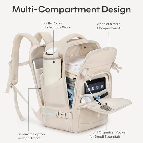 30L Travel Backpack for Women & Men: Flight Approved Carry On Backpack, TSA Personal Item Bag with Water Bottle Pocket, Weekender Essentials Backpacks fits 15.6" Laptop - Beige - color: Beige, size: Large