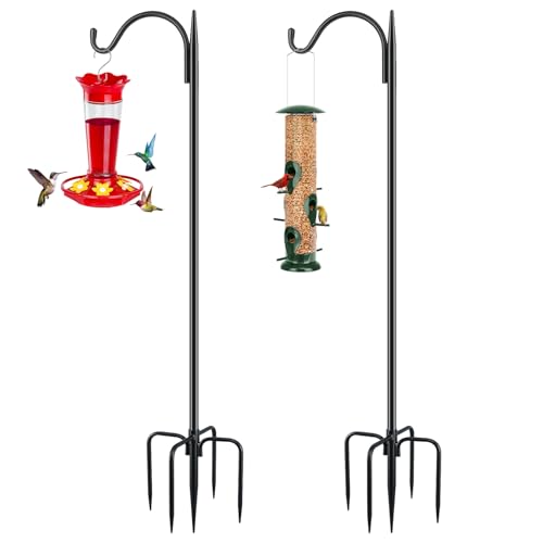 Short Shepherds Hooks for Outdoor, 48 Inch Bird Feeder Pole with 5 Prongs Base, Heavy Duty Shepherds Hook Garden Hook for Hummingbird Feeder, Hanging Lantern, Plant Baskets, 2 Pack - size: 48 Inch
