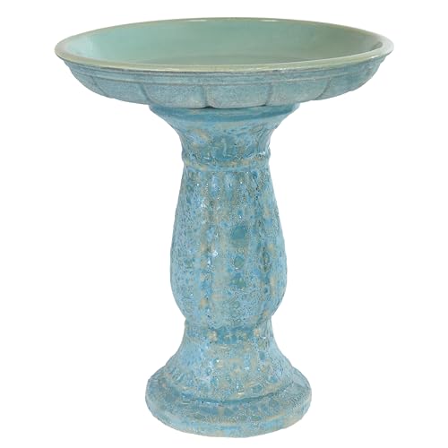 Sunnydaze Ceramic Bird Bath for Outdoors, 18” H, Blue Lava Distressed | UV-Resistant, Glazed Finish, Pedestal Bird Bath Holds Up to 10 Cups of Water, Easy Assembly, Sturdy Bird Bath for Outside - style: Blue Lava Distressed