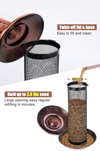 Gtongoko Finch Feeders for Outside All Metal Mesh Tube Bird Feeder Copper | 2.5 LB Hanging Bird Feeder for Nyjer & Thistle Seed, Weather-Resistant Lid, Easy Refill & Cleaning, Closed Metal Ring - color: Copper-0.24"