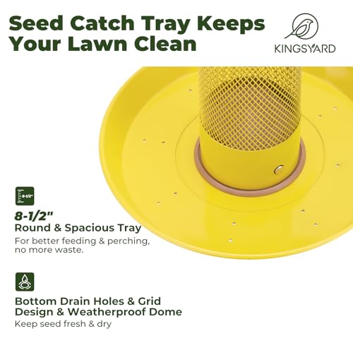 Kingsyard Finch Thistle & Nyjer Bird Feeder for Outdoors Hanging | 9.5" Rustproof Metal Removable Tray, 11.5" Weatherproof Dome, 2.5 lb Seed Capacity, Garden & Backyard Birding Gift, Yellow - color: Yellow