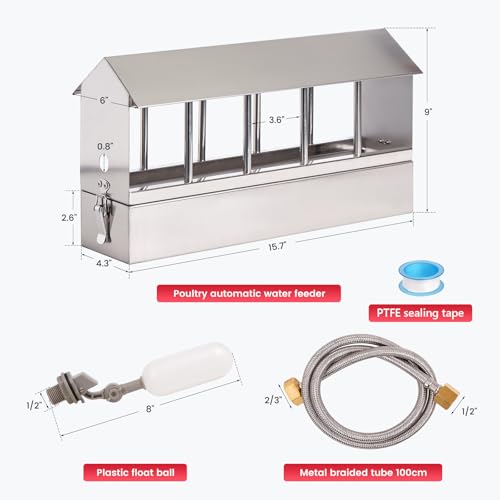 Automatic Chicken Waterer Stainless Steel Chicken Water Feeder Pigeon Water Dispenser with Float Valve Automatic Filling Water Poultry Waterer Fountain for Duck Goose Pigeon Quail