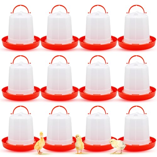 Funnymoom 12 Pack 1.5L Poultry Feeder Chick Waterer Kit Feeding and Drinker Bulk for Small Baby Chicken Duckling Goose Pigeons Quail Coop Accessories(Watering) - style: Watering