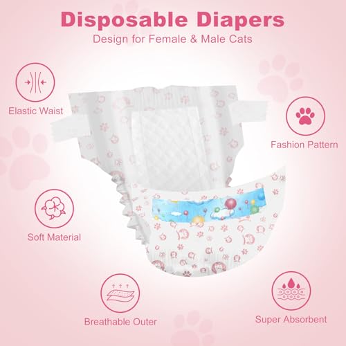 Disposable Cat Diapers, 40 Count – Perfect for Both Male and Female Cats, for Elderly, (S) Incontinent, or Post-Surgery Cats and Dog – Leak-Proof, Super Absorbent & Hypoallergenic Pet Diapers - size: S