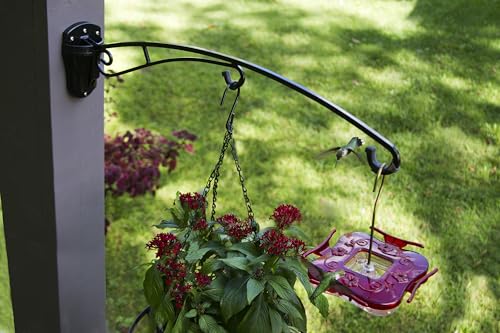 BirdsUP Hanging Bracket for Bird Feeders, Planters, Chimes, Heavy-Duty, Holds up to 25 lbs, 2 Hooks with Rubber Bumpers, Black, Screws Included