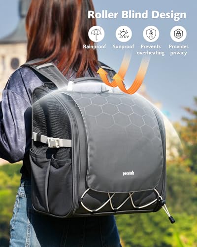 Pecute Kids Cat Backpack with Bubble Window, for Cats up to 8.8 lbs, Gray | Sturdy & Safe, Safety Lock, Breathable Mesh, Stress-Relief Shade, Comfortable & Portable for Travel/Vet Visits/Camp - color: Gray