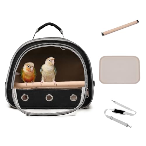 Bird Carrier,Bird Cage Parakeet Parrot Budgie Carrier Backpack for Small Birds, Travel Bird Cages with Perch, Transparent Ventilation Cockatiels, Lightweight Pet Carrier for Outdoor Use(Black) - color: Black
