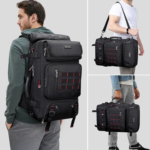 WITZMAN Carry on Travel Backpack for Men Airline Approved Fits 16" Laptop | Nylon 3 in 1 Luggage Duffle Bag with USB Charging Port, Shoe Compartment, For Weekend Getaway, Overnight Trip, B682 Black - color: 01.black