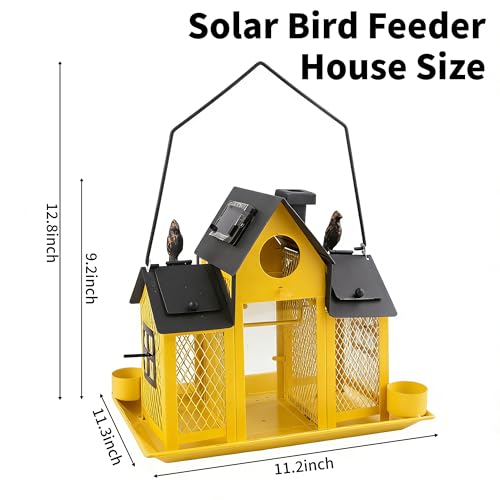 Solar Bird Feeders House for Outside Hanging, Metal Wild Bird Feeder for Outdoors Large Capacity Cardinal Birdfeeder Birdhouses Metal Bird Feeding Station Yellow - color: yellow