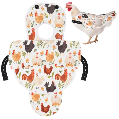 Esmorah Chicken Saddle for Hens, Large Breathable Anti-Pecking Hen Saddle | Chicken Aprons with Extended Shoulders, Wing & Tail Coverage Protection - Adjustable Straps for Feather Regrowth (White) - color: Farm Chicken White