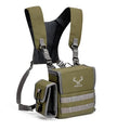 Binocular Harness Chest Pack - Bino Harness with Rangefinder Pouch | Silent magnetic lid, one-handed access, rain cover, removable pouch, MOLLE webbing for hunting, hiking, birdwatching - color: Green