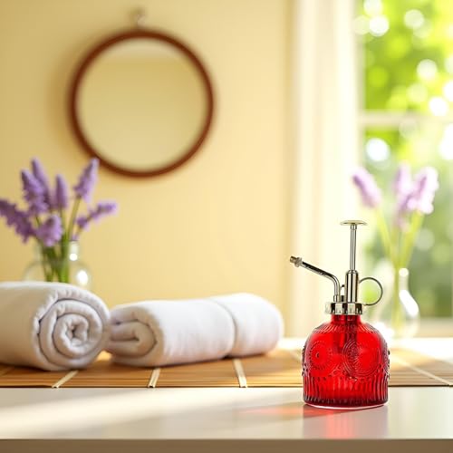 Glass Plant Mister Spray Bottle, 230ML Vintage Plant Spritzer, Succulent Watering Bottle Glass with Top Pump, Small Plants Sprayer Watering Can for Indoor Outdoor House(Red) - color: Red