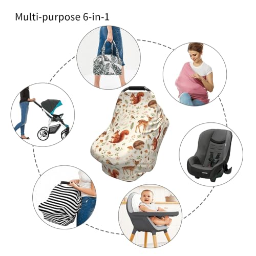 Fox Hedgehog Squirrel Mushroom Squirrel Baby Stuff Car Seat Cover for Baby,Mom Nursing Breastfeeding Covers,Multi-Use Stroller Canopy Carrier Cover,Woodland Theme Gift for Boys Girls - color: Woodland Animal