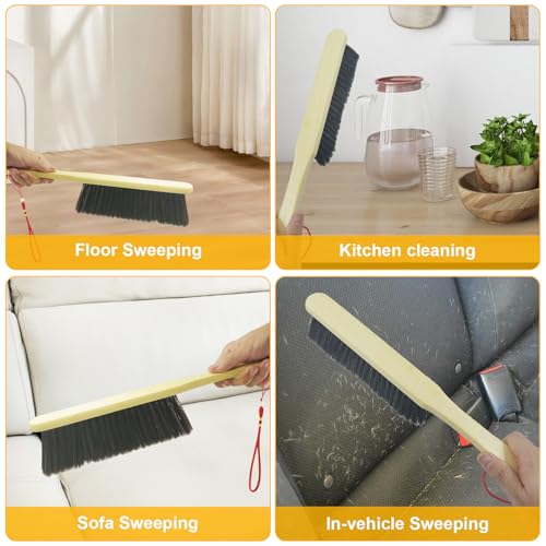2 Piece Wooden Hand Broom, Dust Brush,Bench Brushes,Soft Bristles, Long Fireplace Brush with Wood Handle for Clothes Household Cleaning, Counters, Beds, Sofas, Car Fireplaces, Benches, Furniture