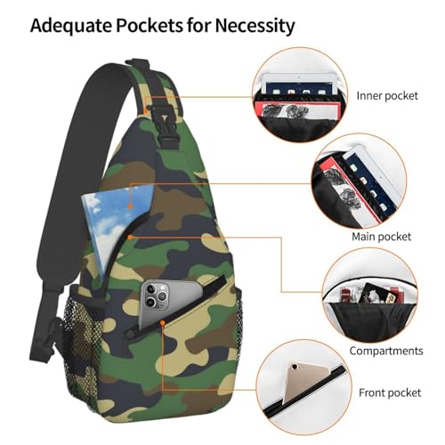 Green Brown Camo Sling Backpack Crossbody Shoulder Bag Chest Bag Travel Chest Pack Casual Daypack For Women Men Hiking Sports Working - color: Black9
