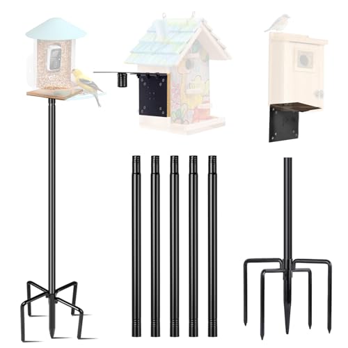 Bird House Pole, Bird Feeder Pole Mount Kit with 5 Prongs for Outdoors Bird House & Smart Bird Feeder(Without Bird House) (1, 92 Inch) - size: 92 Inch