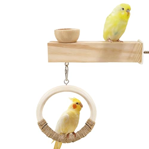 Natural Wood Bird Ladder Perch Toy - Chewable Safe Parrot Climbing Toy for Cockatiel, Finch & Other Small to Medium Birds, Bird Cage Accessories with Easy Screw Installation (Wooden Loop Perch) - color: Wooden Loop Perch