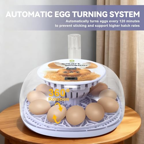 Gen I - 12 Egg Automatic Incubator, Steady Humidity with Auto-Refill, Stable Temp Control, Auto Egg Turning, Candler, Real-Time Display for Hatching Chicken, Goose, Duck, Quail, Pigeon, and Turkey - size: 12 egg-white