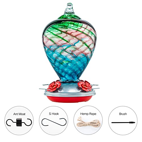 Hummingbird Feeders, 34OZ Hand Blown Glass Hummingbird Feeder for Outdoors Hanging with Ant MoatHooks, Perfect for Gardening Yard Patio Decor Gifts (Multi-Mermaid) | Decorative Self Hanging Nectar Bird Feeder for Hummingbirds, Garden Patio Yard Use - colo